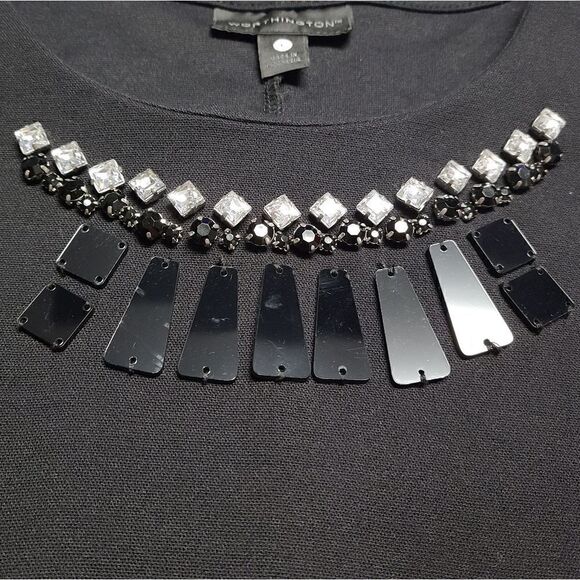 Worthington Peplum Embellished Black Top Size L - Picture 13 of 14